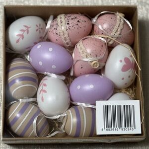 Set of 12 Decorative Pastel Easter Eggs - Pink, Lavender, White, Tan